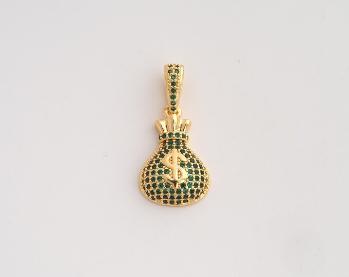 18K Gold Filled Money Bag Charm,Dainty Money Bag Pendant,CZ Money Bag Pendant ,DIY Jewelry Supplies,25x12.3x4.2mm
