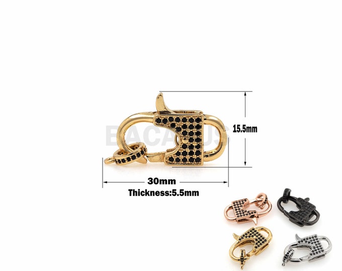 1PCS Lock-Shaped Lobster Clasp CZ Mini Paving Lobster Claw Clasp Link Connector, Paving Claw Clasp, Mini Paving Clasp 15.5x30x5.5mm