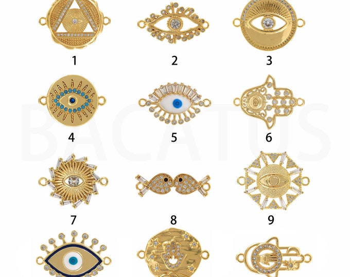 18K Gold Filled Devil Eye Connector,Gold Dainty CZ Eye Connector,Eye Connector Bracelet Necklace for DIY Jewelry Making Supply