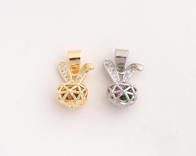 18K Gold Filled Rabbit Charm,Dainty Animal Pendant,CZ Rabbit Pendant ,DIY Jewelry Supplies,20.4x12.5x8.5mm