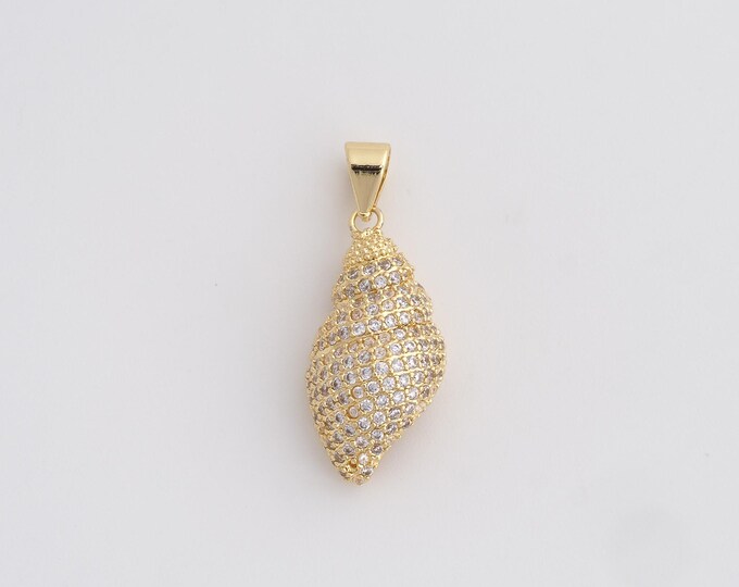 18K Gold Filled Conch Charm, Micropavé CZ Conch Pendant,Conch Necklace Charm, DIY Jewelry Supplies, 27.5x11.4x7.3mm