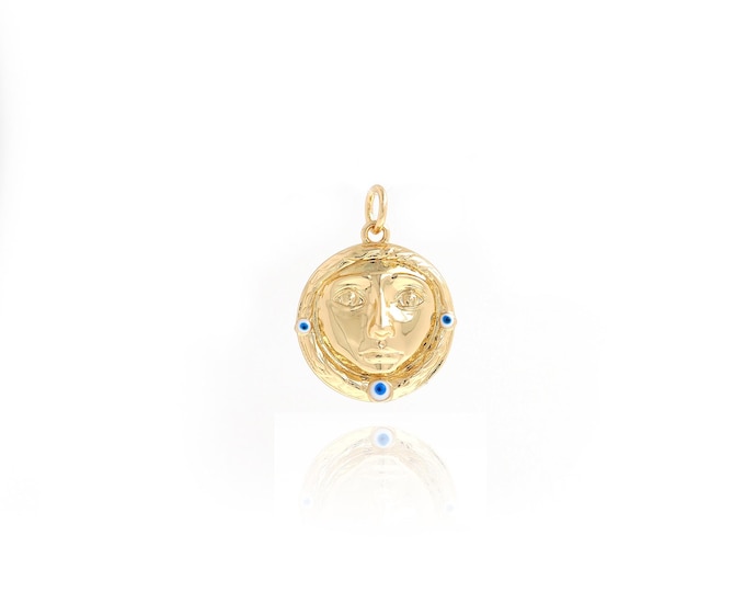 18K Gold Filled Round Pendant,Gold Dainty Face Charms,Simple pendant Bracelet Necklace for DIY Jewelry Making Supply,21.5x16x4.5mm