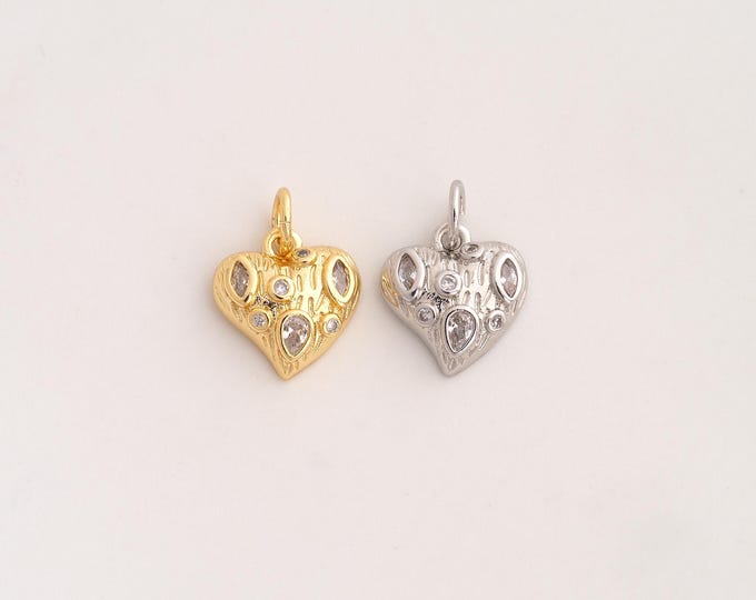 18K Gold Filled Heart Charm,Dainty Love Pendant,CZ Heart Pendant ,DIY Jewelry Supplies,14.5x10.8x3mm