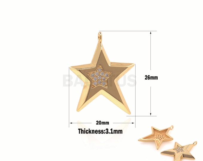 1PCS  Large Star Pendant, CZ Star Necklace, Star Charm, Star Jewelry, Suitable for Jewelry Making Supplies 26x20x3.1mm