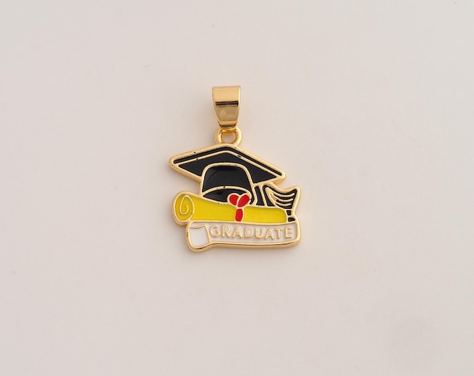 18K Gold Filled Doctoral Cap Charm,Dainty Enamel Diploma Scroll Pendant,Doctoral Cap Pendant ,DIY Jewelry Supplies,24x19x1.7mm