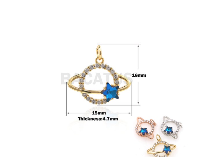 1PCS Gold Filled Planet Pendant, Star Charm, Cubic Zirconia, Exquisite Planet Pendant, Space Galaxy Jewelry, Universe Necklace 15x16x4.7mm