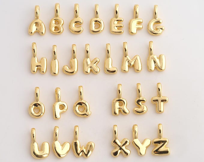 18K Gold Filled Gold Silver Initial Charm,Dainty A-Z Letter Pendant,Initial Pendant ,DIY Jewelry Supplies,17.2x9.6x3.2mm