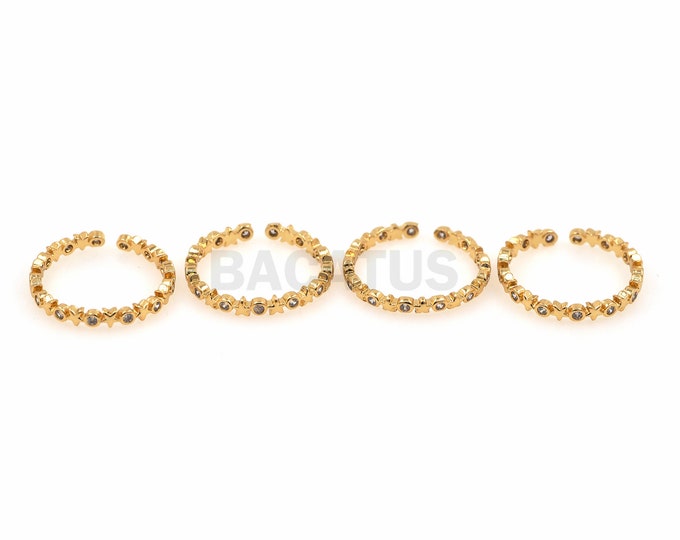 1pcs, 18K Gold Filled Adjustable Ring, Micro-pave Zircon Ring, Star Ring, Stackable Ring, Gold Open Ring, Gift For Her