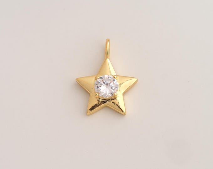 18K Gold Filled Star Charm,Dainty Celestial Pendant,CZ Starburst Pendant ,DIY Jewelry Supplies,26.8x20.6x5.4mm