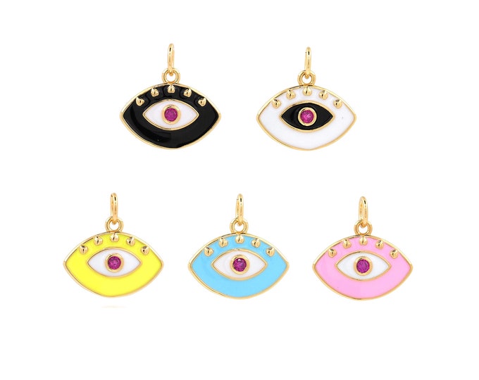 18K Gold Filled Devil Eye Pendant,Gold Dainty Eye Charms,Eye Charm Bracelet Necklace for DIY Jewelry Making Supply