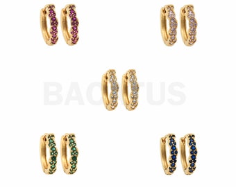 Rainbow Hoop Boucles d’oreilles Zircon coloré Boucles d’oreilles minimalistes Boucles d’oreilles en or Boucles d’oreilles de tous les jours Cadeaux d’anniversaire pour dames 12.5x13x2.6mm