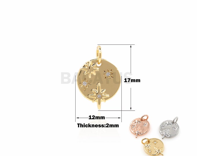1PCS Round Pendant Polaris Necklace Star Charm Suitable for Bracelet Necklace Jewelry Products 18K Gold Filled Cubic Zirconia 17x12x2mm