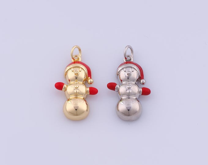 Snowman Pendant,18K Gold Filled Christmas Necklace, Enamel Snowman Pendant, DIY jewelry Making Accessories,25.5x13.2x5mm