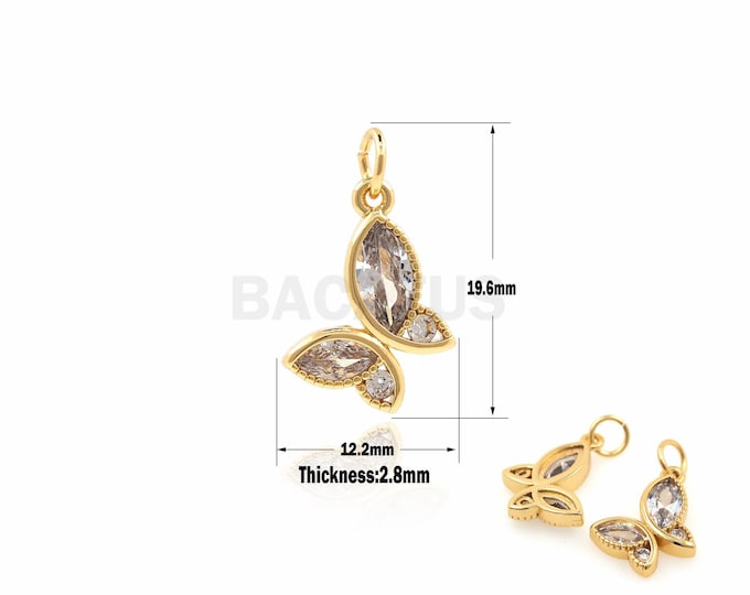 1PCS CZ Butterfly Pendant, Butterfly Necklace, Animal Charm, Gold Butterfly Pendant, Suitable For Jewelry Making Supplies 19.6x12.2x2.8mm