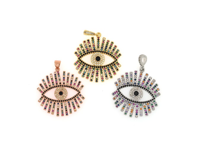 18K Gold Filled Devil Eye Pendant,Gold Dainty Eye Charms,CZ Simple Charm Bracelet Necklace for DIY Jewelry Making Supply