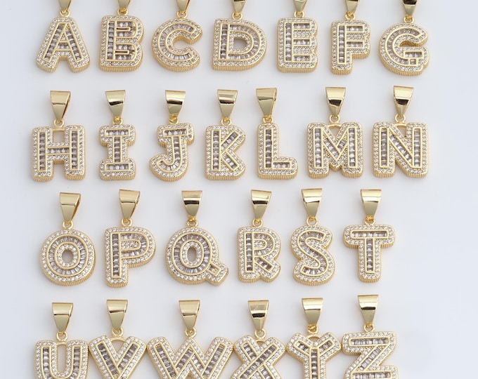 Initial Pendant,18K Gold Filled Letter Necklace, Micropavé CZ Alphabet Pendant, DIY jewelry Making Accessories,29.3x13.6x3.2mm