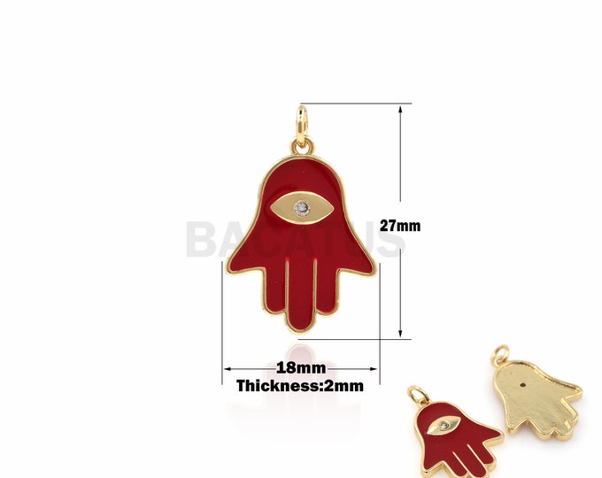1PCS Hamsa Palm Pendant Enamel Charm Suitable for Bracelet Necklace Jewelry Products Eye Necklace 18K Gold Filling 27x18x2mm