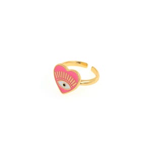 18K Gold Filled Enamel Eye Ring,Gold Open Ring,Adjustable Ring, Heart-Shaped Eye Ring,Eye Charm,Eye Ring, Everyday Thin Ring