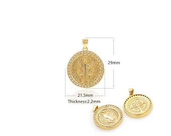 24K Gold Virgin Mary Holy Mother Micro Pave CZ Cubic Zirconia