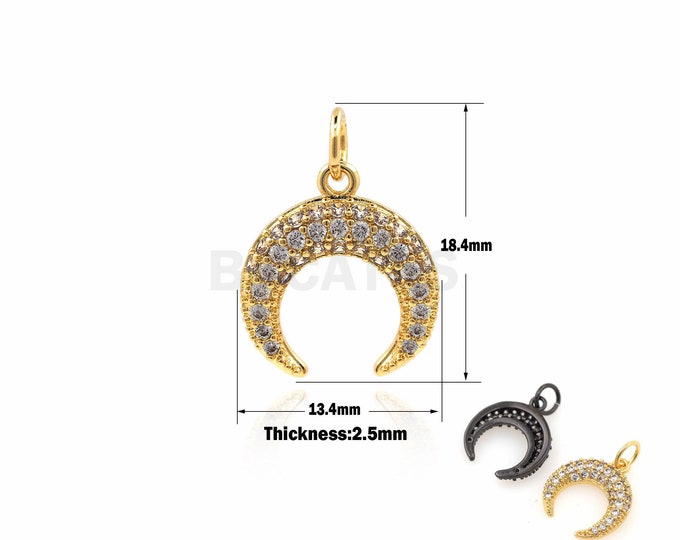 1PCS Micro Pave Moon Charms, Moon Pendant, CZ Moon Charm,Cubic Zirconia Jewelry Findings 18.4x13.4x2.5mm