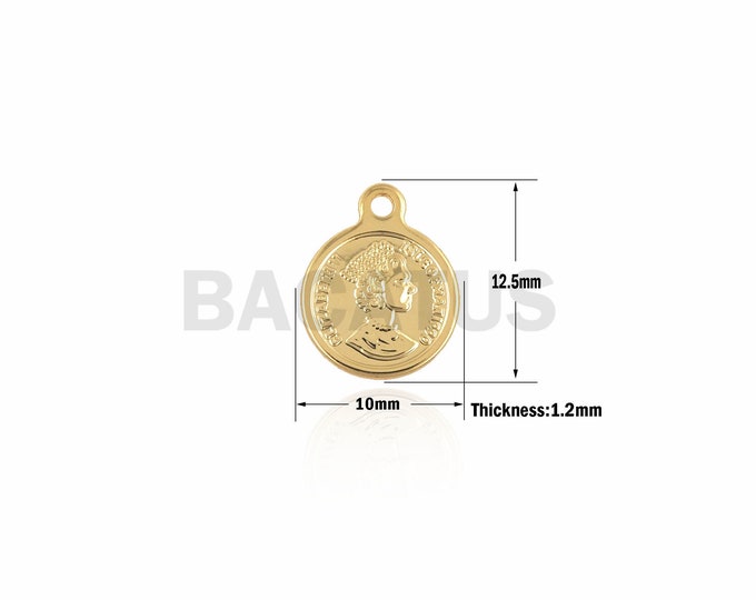 1PCS Gold-Plated Round Queen Elizabeth Coin Pendant, Elizabethan Charm, Coin Pendant, Suitable For Jewelry Making Supplies 12.5×10×1.2mm