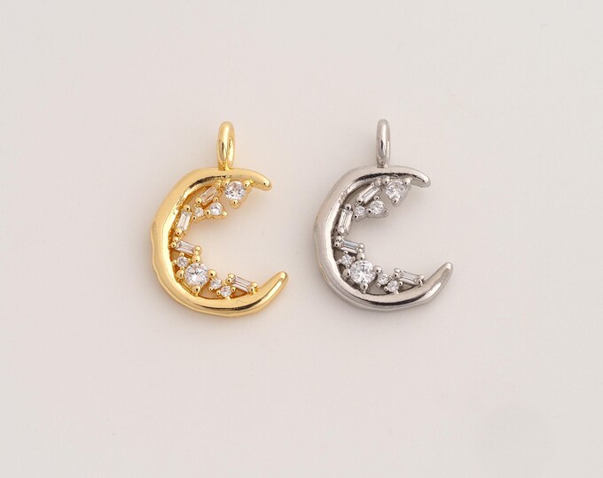 18K Gold Filled Crescent Moon Charm,Dainty Celestial Pendant,CZ Moon Pendant ,DIY Jewelry Supplies,19.5x13.8x2.4mm