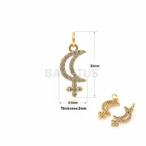 1PCS Lilith Symbol Pendant Planet Mark Pendant Crescent Cross Pendant Sailor Moon 18K Gold Filled Cubic Zirconia 21x8.5x2mm