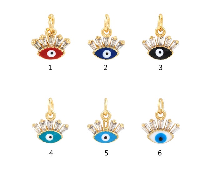 18K Gold Filled Devil Eye Pendant,Gold Dainty Eye Charms,CZ Simple Charm Bracelet Necklace for DIY Jewelry Making Supply