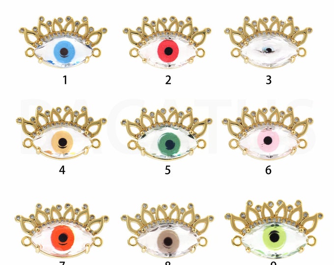Gold Dainty CZ Eye Connector,18K Gold Filled Devil Eye Connector,Eye Connector Bracelet Necklace for DIY Jewelry Making Supply