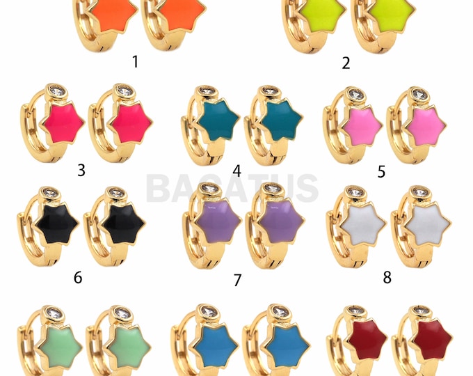 1 Pair, 18K Gold Filled Hexagonal Enamel Earrings, Hexagonal Charm, Multicolor Enamel Earrings, Everyday Earrings, 11x7x2mm
