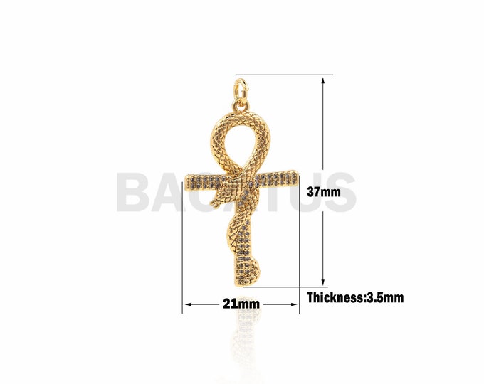 1PCS  Snake cross pendant, snake charm, Symbol of Life, Egyptian Pantheon,religious pendant, DIY jewelry necklace accessories 37×21×3.5mm