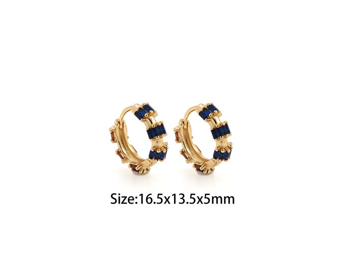 1Pair 18K Gold Filled Diamond Hoop Earrings, MicroPave CZ Earrings Round Double-Sided Diamond Cartilage Earrings 16.5x13.5x5mm