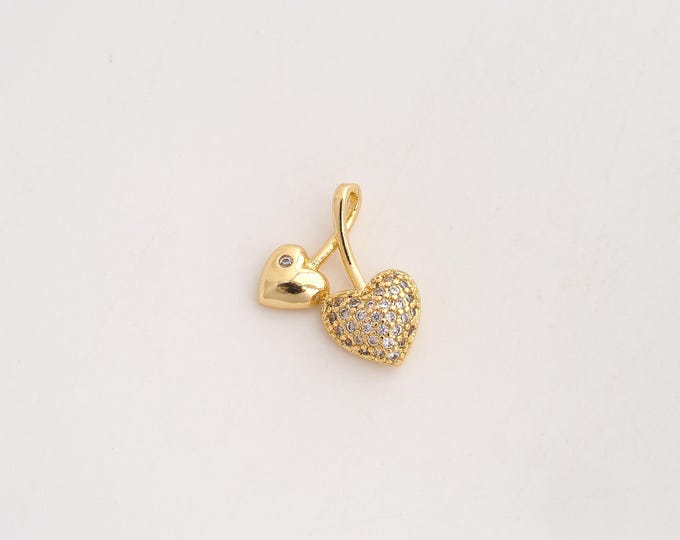 18K Gold Filled Heart Charm,Dainty Love Pendant,CZ Heart Pendant ,DIY Jewelry Supplies,14x13.2x3.3mm