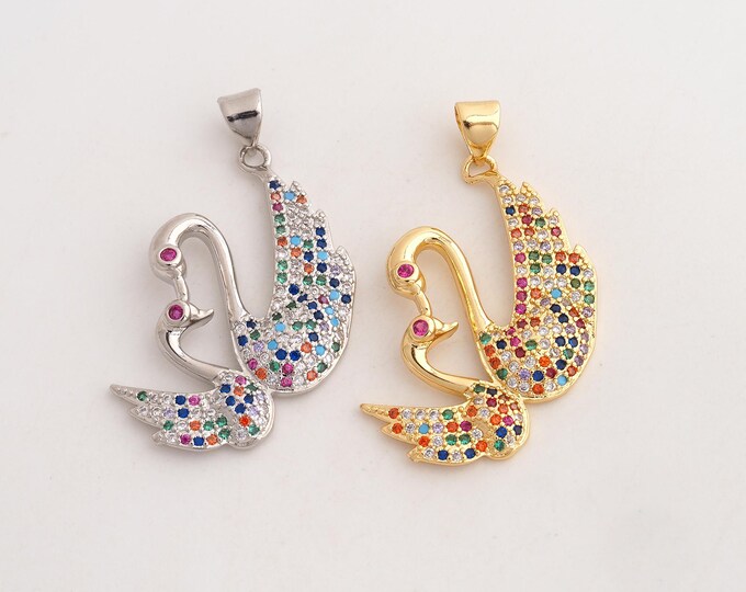 18K Gold Filled Swan Charm,Dainty Swan Pendant,CZ Swan Pendant ,DIY Jewelry Supplies,35x21.6x3.3mm