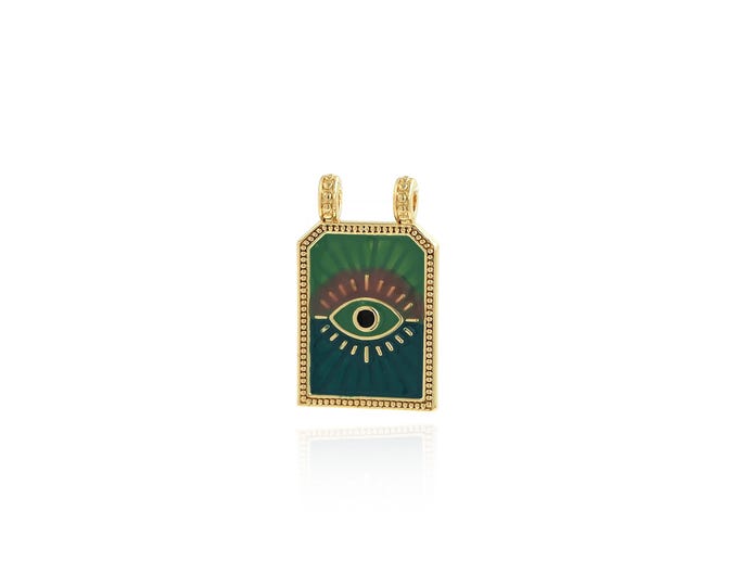 Evil Eye Pendant,18K Gold Filled Square Necklace, Enamel Devil Eye Pendant, DIY jewelry Making Accessories,29x17.6x2mm