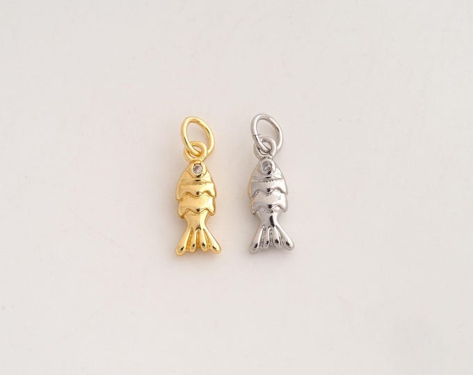 5 pcs 18K Gold Filled Fish Charm,Dainty Marine Life Pendant,CZ Fish Pendant ,DIY Jewelry Supplies,17.3x5x3.3mm