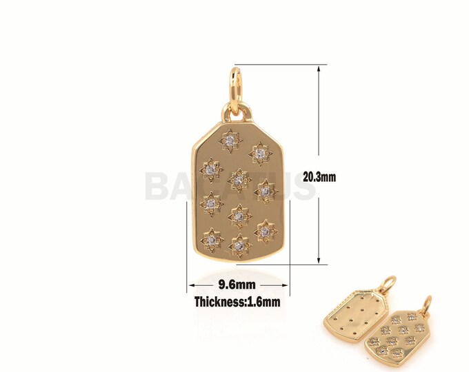 1PCS Micro-pave Rectangular Star Necklace, Star Pendant, Gypsophila Medallion Pendant, Star Charm 20.3x9.6x1.6mm