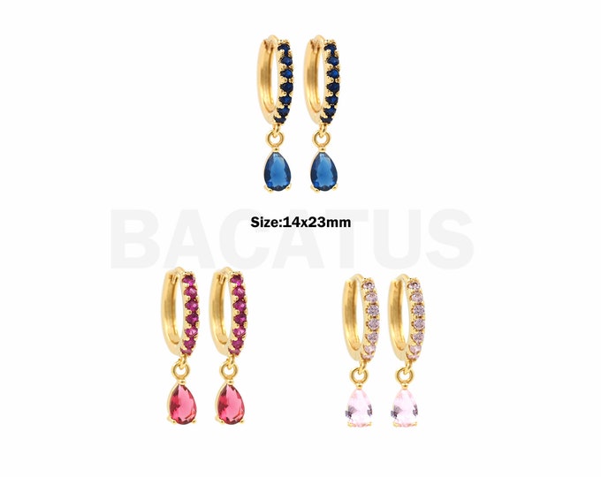 Micropavé CZ Drop Earrings, Round Earrings, Pierced Earrings, 18K Gold Filled Dainty Earrings, Drop Earrings, DIY Jewelry Supplies, 14x23mm
