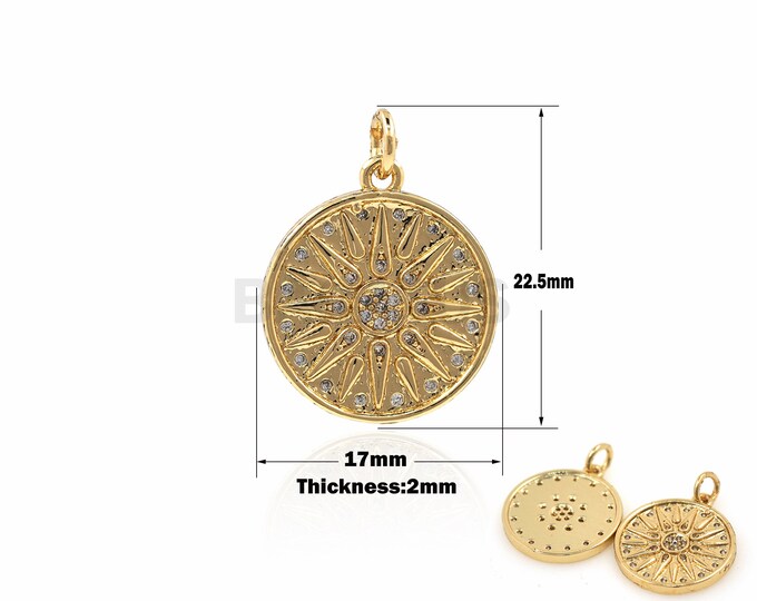 1PCS 18K Gold Filled Round Pendant Starburst Necklace Star Jewelry Suitable for Necklace, Bracelet, Jewelry Products 22.5x17x2mm
