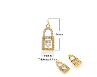 1PCS Zircon Lock Pendant Fashionable Transparent CZ Pendant Lock-Shaped Cubic Zircon Pendant Jewelry Bracelet Necklace 9.5x24x4.5mm
