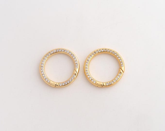 Gold CZ Push Door Clasp,18K Gold Filled Spring Clasp,Round Clasp,DIY Jewelry Supplies,20.4x2.7mm