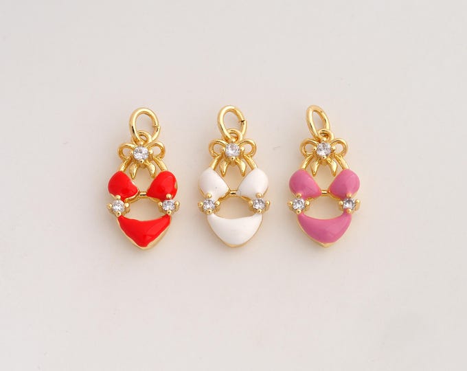 18K Gold Filled Bikini Charm,Dainty Enamel Bikini Pendant,CZ Bikini Pendant ,DIY Jewelry Supplies,19.7x9.5x3.5mm