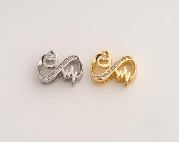 18K Gold Filled Infinity Charm,Dainty Heartbeat Pendant,CZ Heart Pendant ,DIY Jewelry Supplies,15.4x11.8x4.5mm