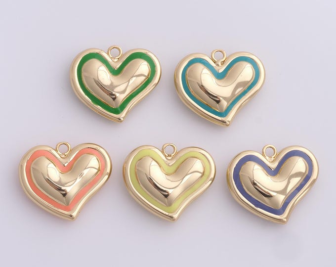 Enamel Heart-Shaped Charm,18K Gold Filled Heart-Shaped Necklace, Heart-Shaped Pendant,DIY Jewelry Supplies,26.2x30.4x8.5mm