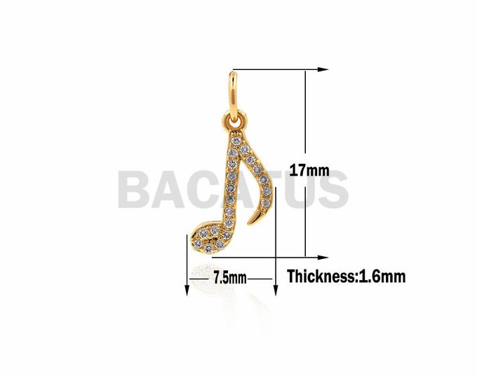 1pcs Cubic Zirconia Eighth Note Pendant,Music pendant, a gift for music lovers, DIY jewelry 17x7.5x1.6m