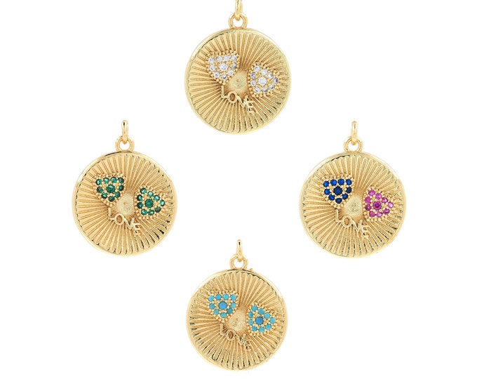 18K Gold Filled LOVE Pendant,Gold Dainty Round Charms,CZ Heart Charm Bracelet Necklace for DIY Jewelry Making Supply
