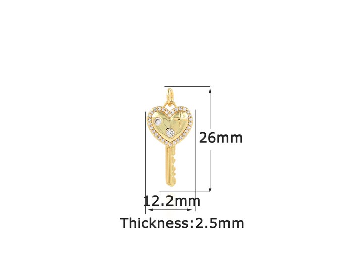 18K Gold Filled Key Pendant,Gold Dainty Key Charms,Simple pendant Bracelet Necklace for DIY Jewelry Making Supply