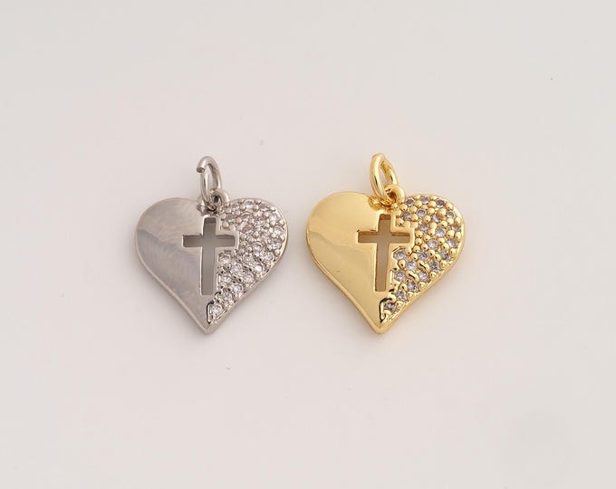18K Gold Filled Heart Charm,Dainty Love Pendant,CZ Heart Pendant ,DIY Jewelry Supplies,18.5x15.3x2.8mm