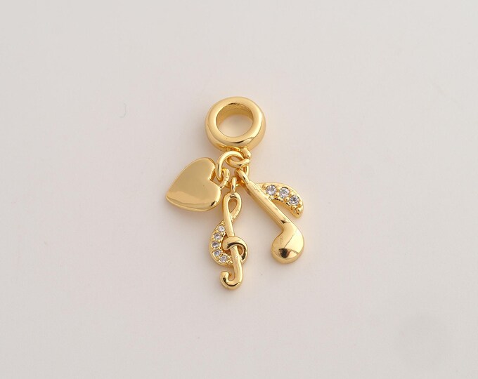 18K Gold Filled Music Note Charm,Dainty Symbol Pendant,CZ Heart Pendant ,DIY Jewelry Supplies,27.5x15.4x2mm