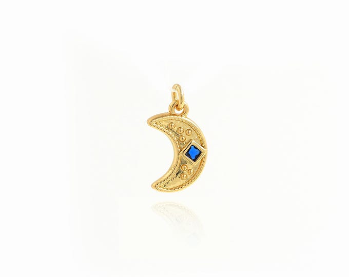Micropavé CZ Crescent Pendant Necklace, 18K Gold Filled Moon Pendant, Gold Crescent Charm,DIY Jewelry Supplies,15.6x8.7x2mm